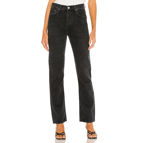 Agolde 'Lana' Straight Black Denim Jean Size 34 - Picture 1 of 4